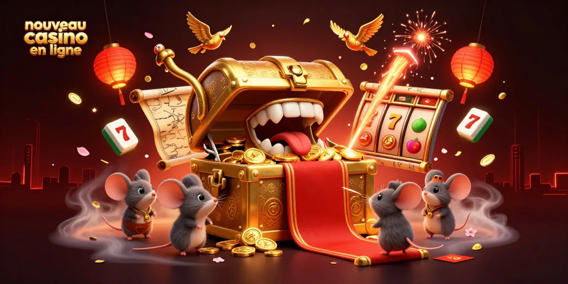 Illustration d'un nouveau casino en ligne avec un coffre au trésor et des éléments de jeu captivants.
