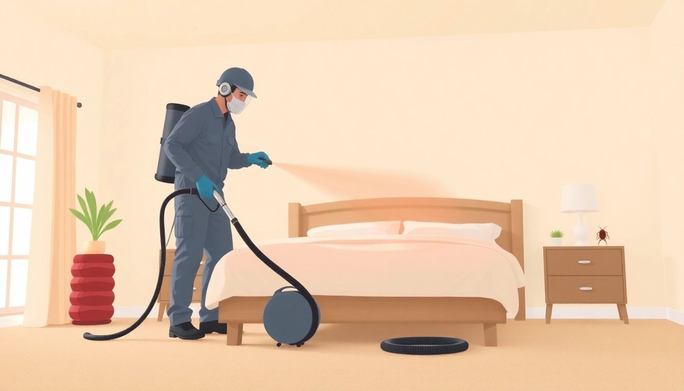 Demonstration of effective bed bug removal techniques in a sanitized bedroom environment.
