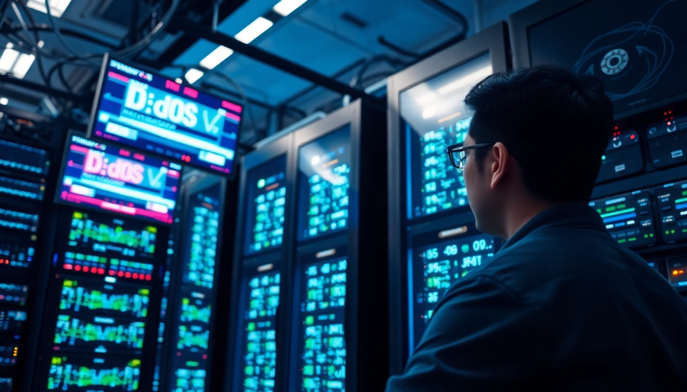Monitor DDoS attacks with CDN with DDoS Protection in a high-tech server room