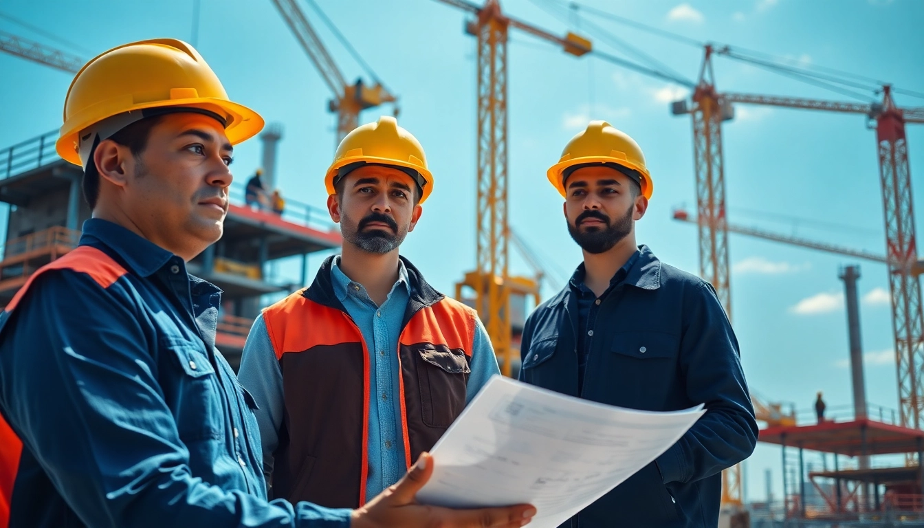 Manhattan Construction Manager reviews blueprints with a colleague on an active construction site.