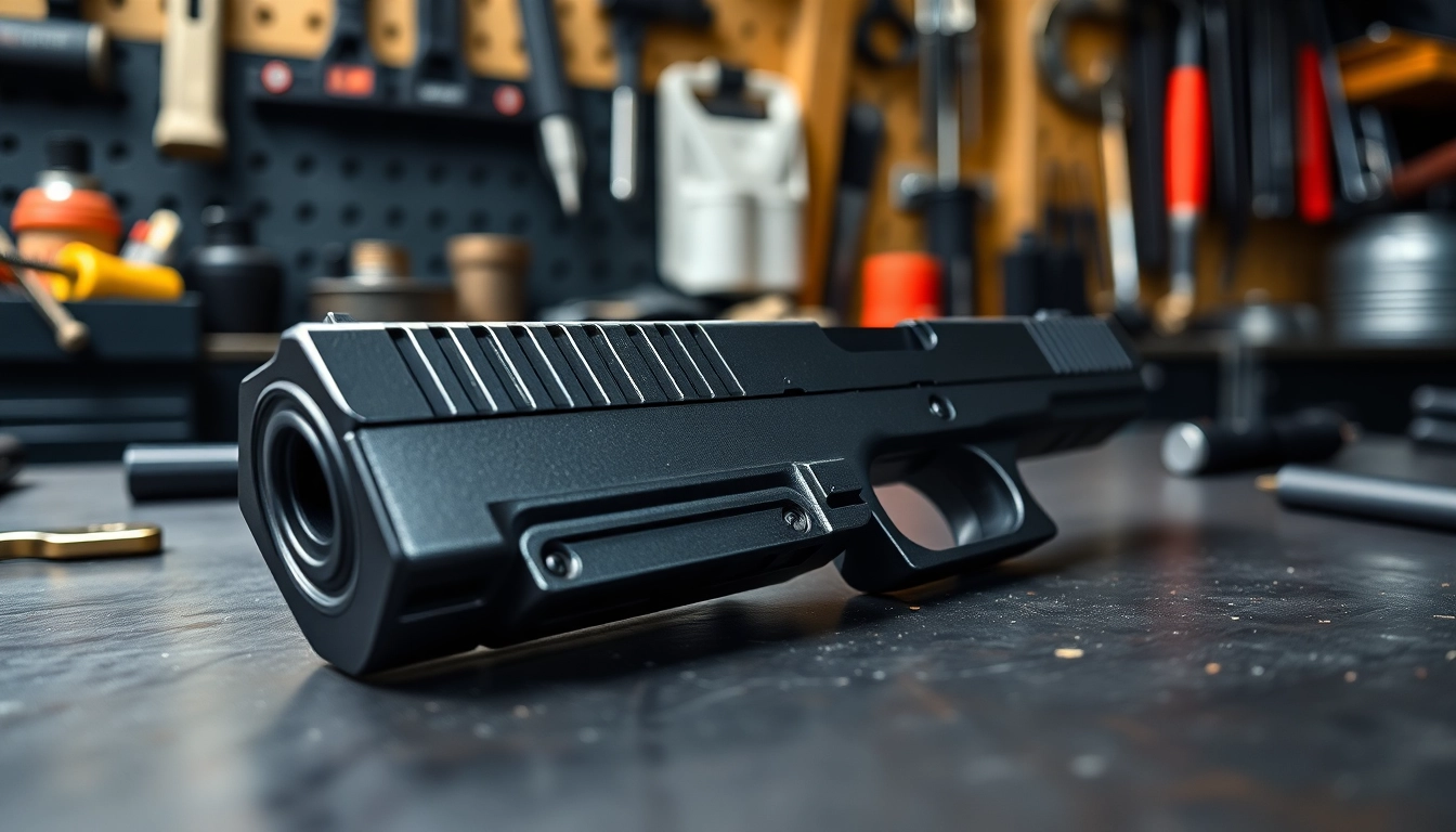 Buy Glock 19 Gen 3 slide showcasing details on a gunsmith workbench.