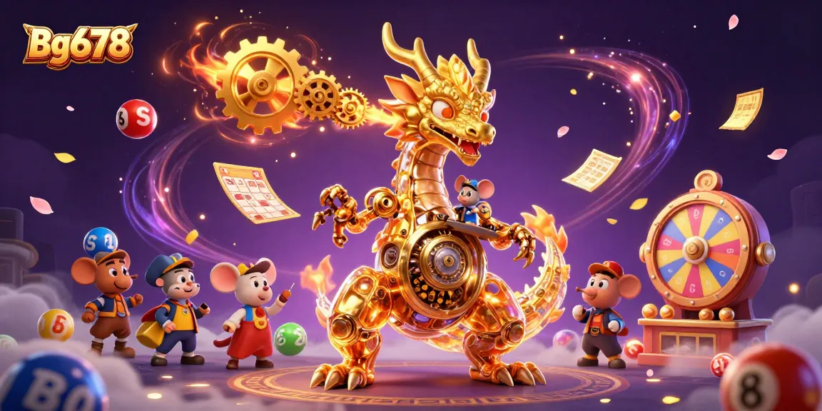 Engage with Bg678's thrilling gaming experience featuring colorful lottery balls and a golden dragon illustration.