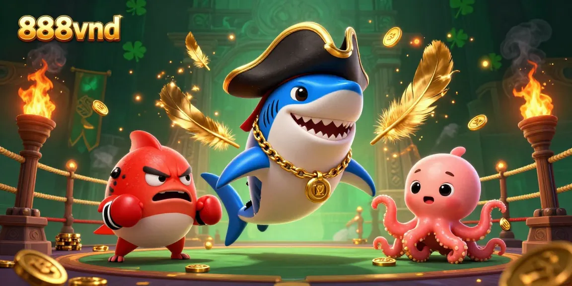 Engage in thrilling entertainment at 888vnd with an exciting illustration of a pirate shark, pufferfish, and octopus!
