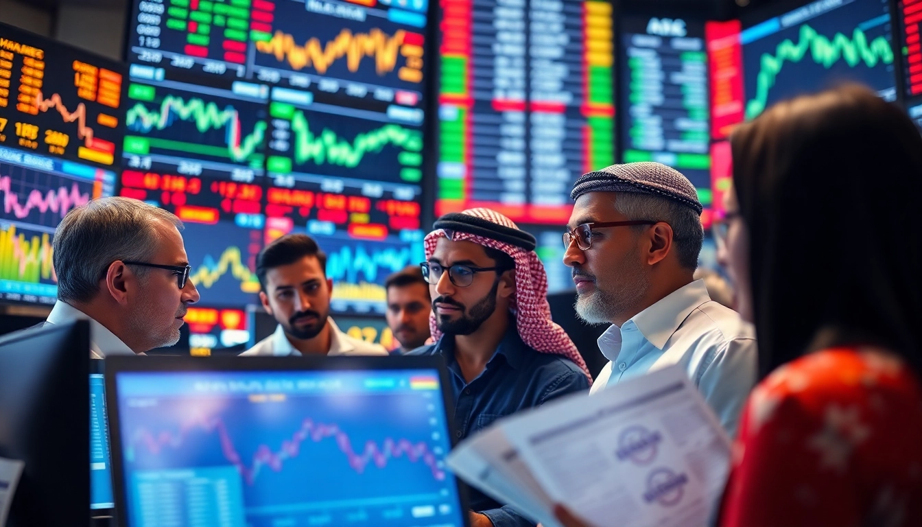 Engaging professionals in US stock trading In Saudi Arabia analyze market trends together.