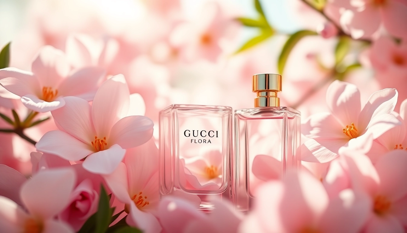 Experience the allure of Gucci Flora in an elegant setting with blooming jasmine flowers.