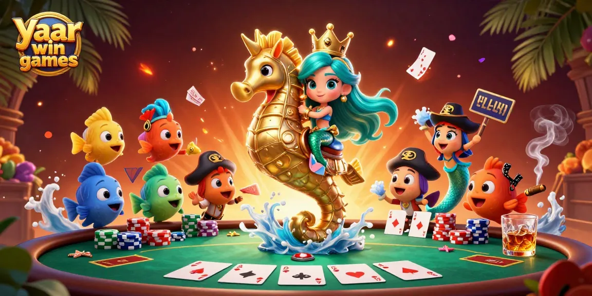Play Yaar win games with vibrant characters and colorful casino elements in this animated illustration.