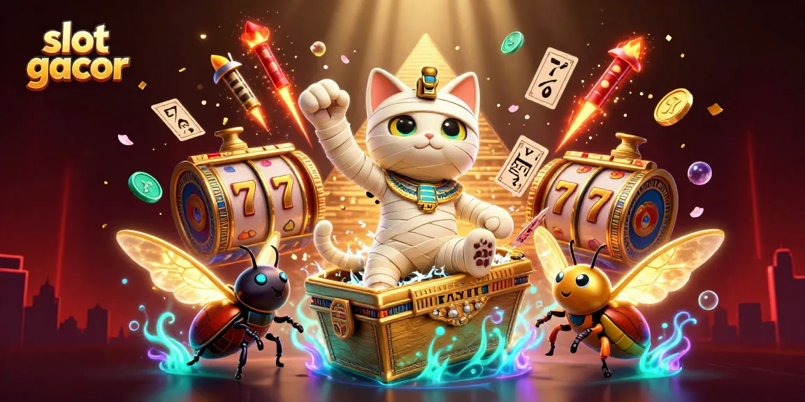 Engage with slot gacor action in a vibrant 3D illustration featuring mystical elements and casino symbols.