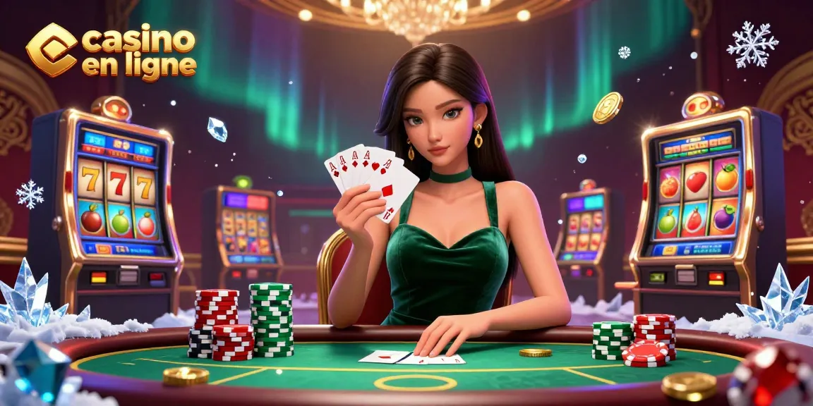 Vivez des expériences de jeu palpitantes au casino en ligne avec une scène de poker stratégique mettant en vedette des éléments de machines à sous dynamiques.