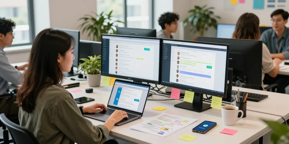 Professional workspace showcasing design and analytics for telegram官网 in a collaborative environment.