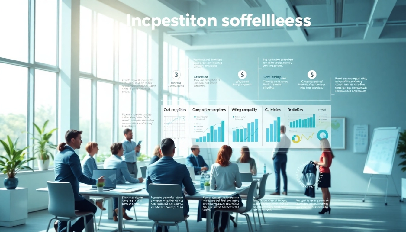 Visualize the concept of competitor pricing through a collaborative office scene.