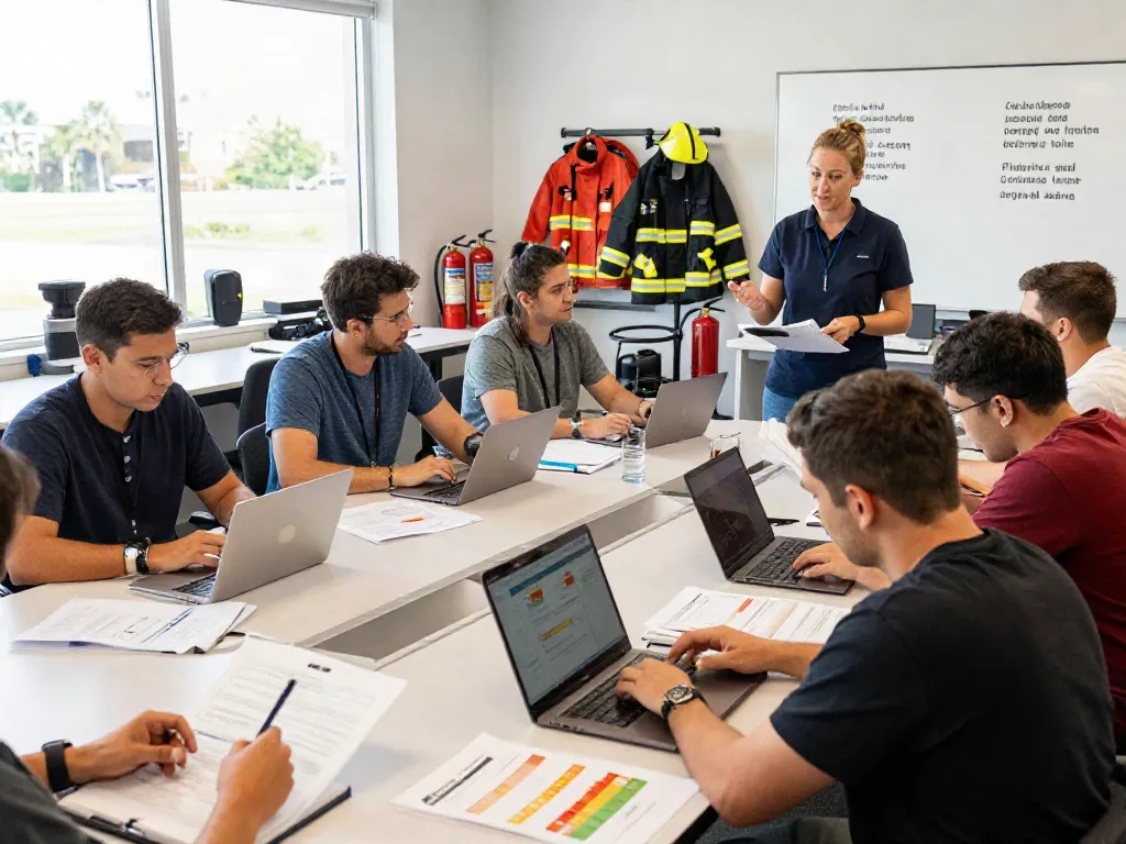 Engaging NFPA Certification Training session with diverse learners collaborating in a modern classroom environment.