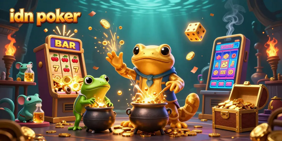 Experience idn poker winnings with a golden salamander alchemist and friends in a vibrant, dynamic casino scene.