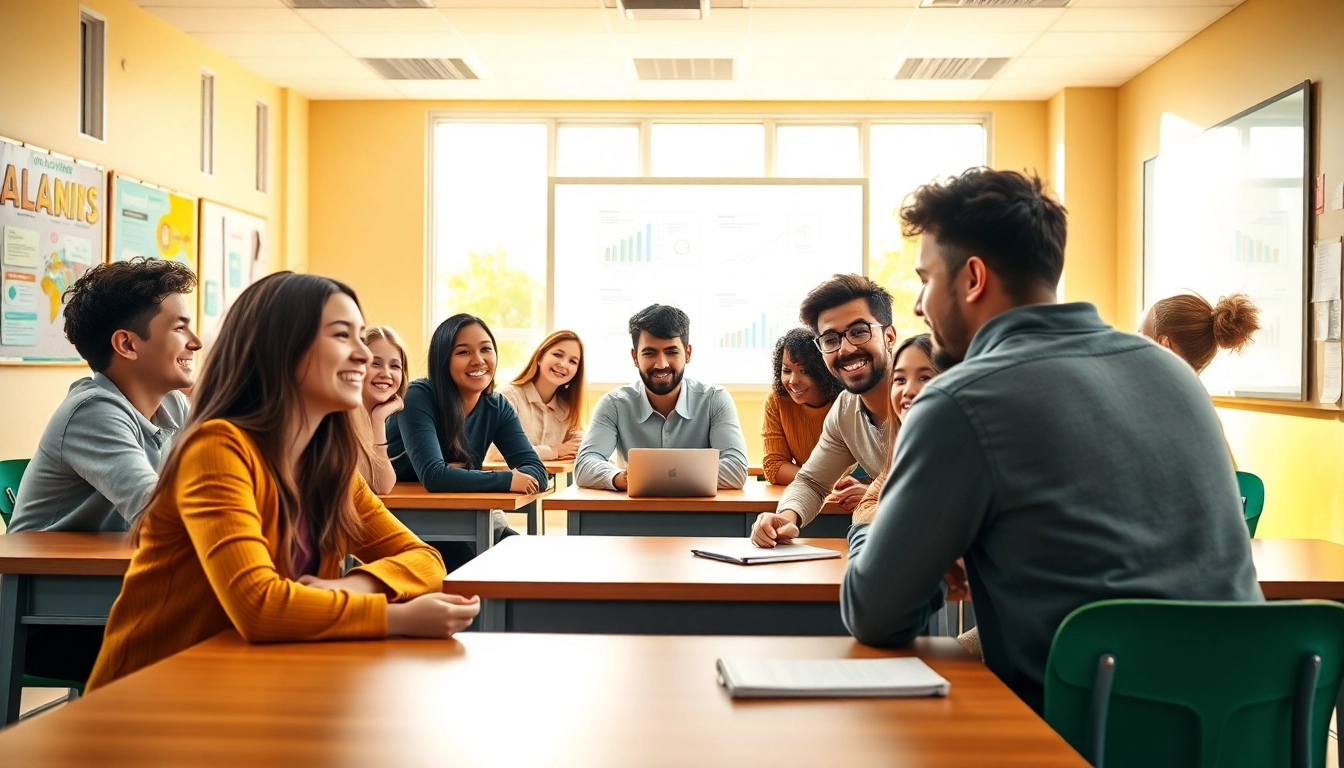 Education students collaborate in a vibrant classroom, fostering teamwork and enthusiasm.