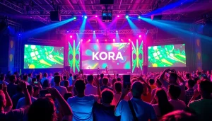 Koralive stage event with lively performers entertaining an enthusiastic audience.