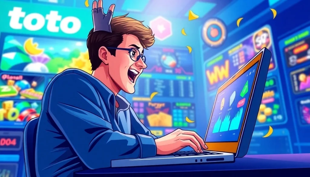 Pengguna melihat toto resmi dengan penuh semangat di platform permainan online.