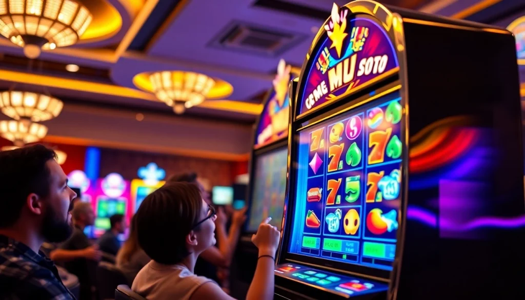 Slot terpercaya yang menarik menampilkan reel berputar di mesin slot dengan warna-warna cerah.