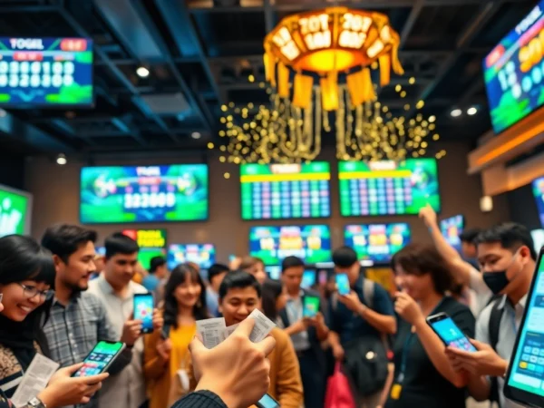 Menampilkan pemain togel online yang bersemangat dalam suasana kemenangan dan keberuntungan.