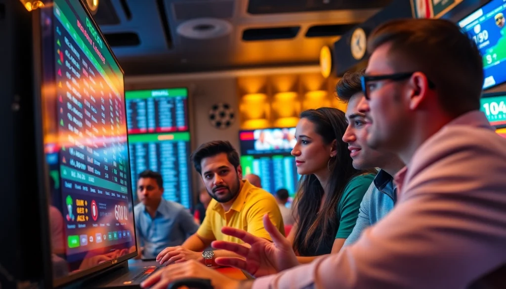 Engaging scene of sports betting Brazil with diverse bettors focusing on live odds.