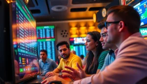 Engaging scene of sports betting Brazil with diverse bettors focusing on live odds.