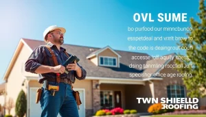 Twin Shield Roofing contractor inspecting high-quality roof installation on a suburban home.