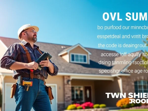 Twin Shield Roofing contractor inspecting high-quality roof installation on a suburban home.