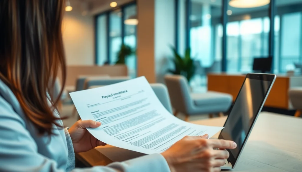 Explorando flipping inmobiliario en una oficina moderna con documentos y tecnología.