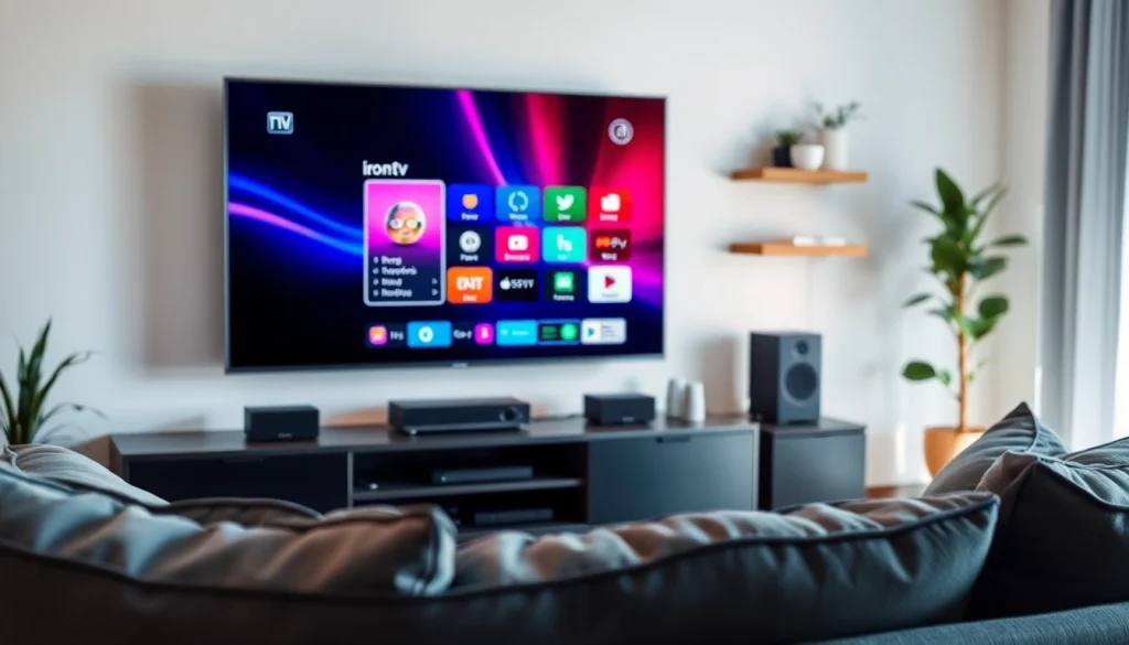 Experience entertainment with the iron tv pro showcased on a modern TV setup.