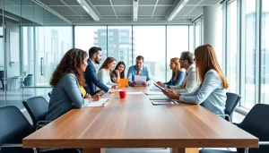 79king group of professionals collaborating in a modern office setting.