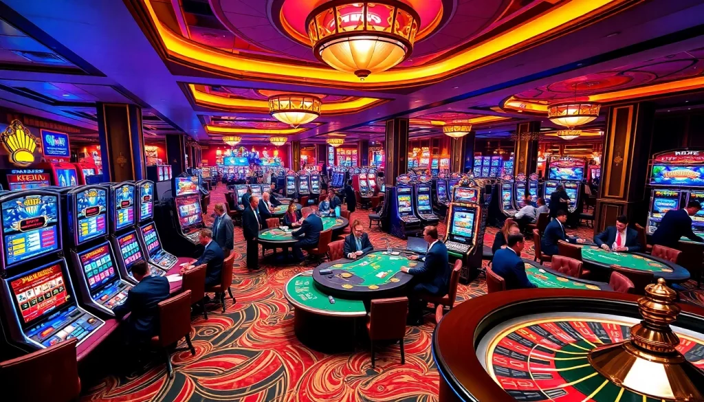 Casino gaming scene featuring KJC brand elements, showcasing vibrant tables and exciting players.