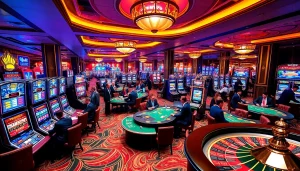Casino gaming scene featuring KJC brand elements, showcasing vibrant tables and exciting players.