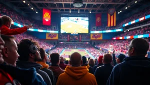 스포츠중계를 즐기는 다양한 팬들이 활기찬 분위기 속에서 경기를 관람하고 있습니다.