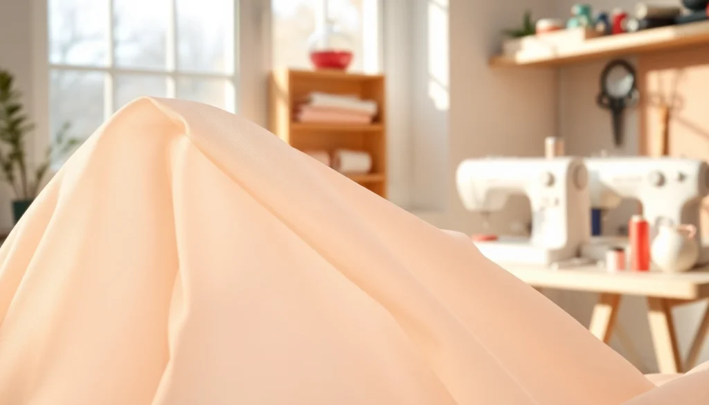 Mousseline stof met delicate textuur in een gezellige studio voor naaiwerk.