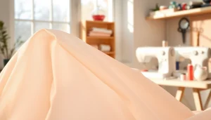 Mousseline stof met delicate textuur in een gezellige studio voor naaiwerk.