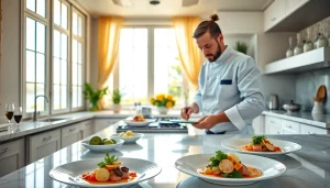 Private chef St Martin creating a gourmet dish in a luxury villa kitchen.