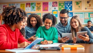 Students collaborating in an interactive classroom setting, emphasizing Education engagement.