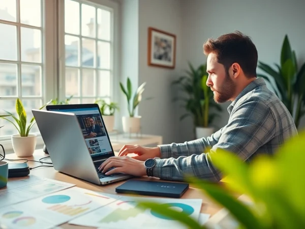 Showcase of wordpress services in action with a developer creating vibrant websites.