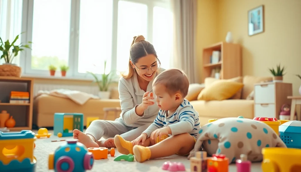 Engaging scene showing how to find a trusted nanny in Dubai with a caring professional and happy children.