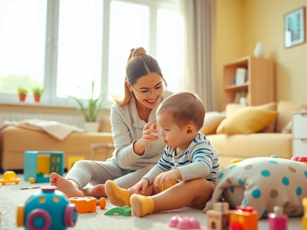 Engaging scene showing how to find a trusted nanny in Dubai with a caring professional and happy children.