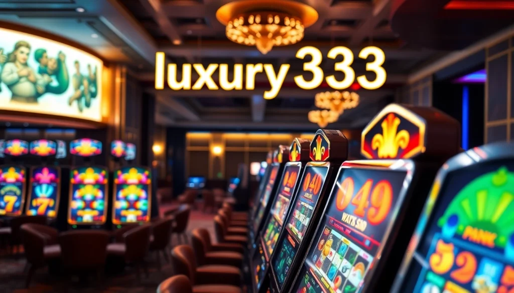 Main spotlight on luxury333 slots with vibrant reels in an elegant gaming lounge.