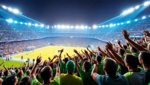 스포츠중계 중인 열정적인 팬들이 있는 스포츠 경기장 모습