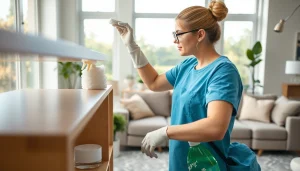 Showcasing a professional Cleaning Service in action, emphasizing attention to detail and a fresh environment.