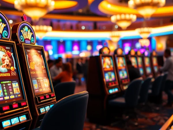 Menggugah semangat bermain bro138 slot dengan mesin slot berwarna cerah dan pemain yang antusias.
