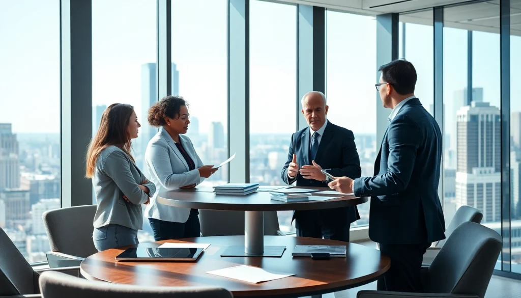 Engaging scene with a crisis management consultant discussing strategies with a team.