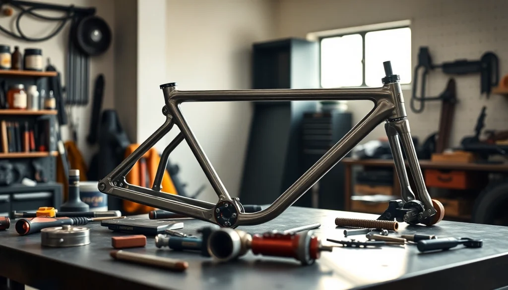 Assembling a PF940SC frame kit on a workbench with precision tools.