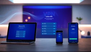 快连官网 showcases an innovative VPN app interface on multiple devices, emphasizing speed and security.