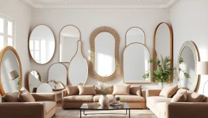Showcasing bespoke designer mirrors available at https://merithome.co.uk in an elegant living room setup.