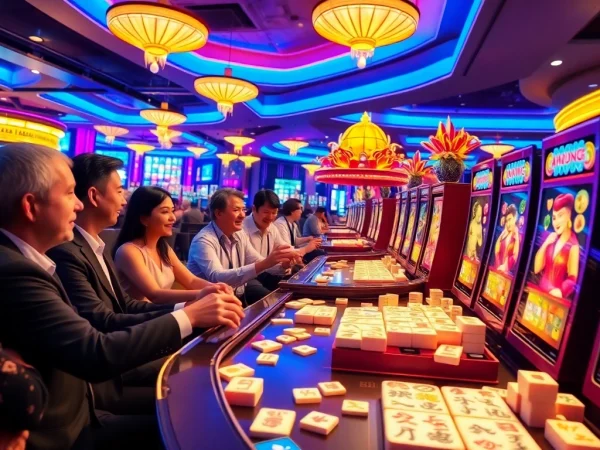 Menampilkan slot mahjong yang menarik di kasino dengan pemain yang terlibat.