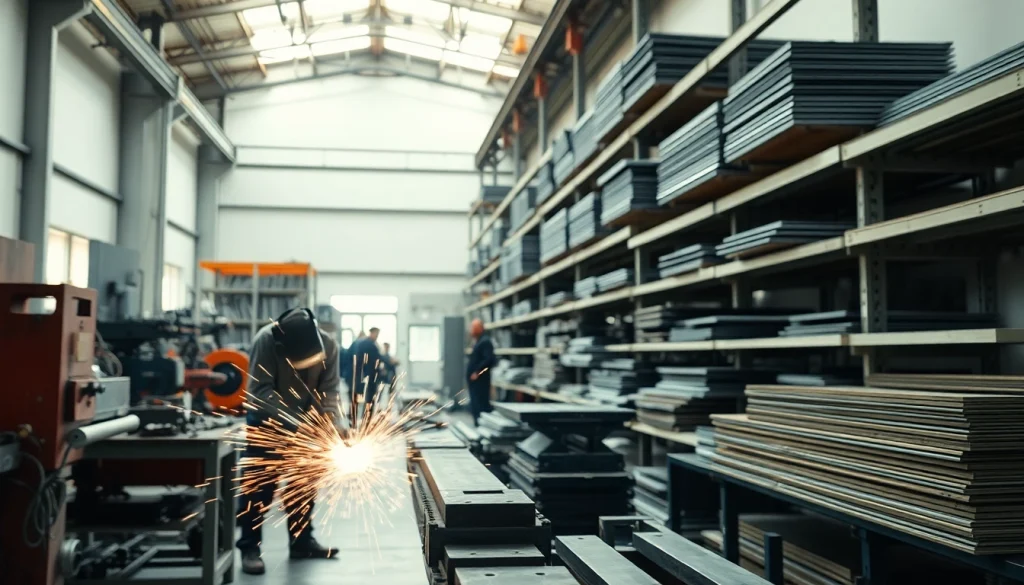 Experience a bustling steel fabrication shop with skilled workers crafting custom metal components.