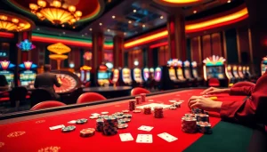 Experience exhilarating gaming at https://kkwin.diy/ with a vibrant casino scene featuring poker chips and roulette.