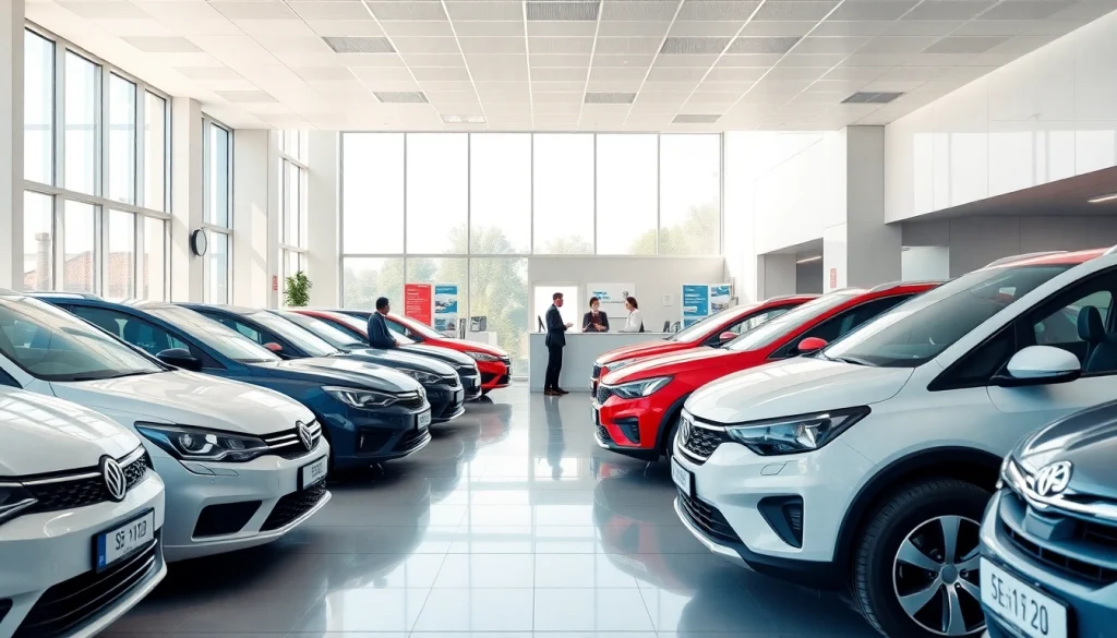 Chirie auto Moldova: modern car rental office in Chisinau with various vehicles and friendly staff.